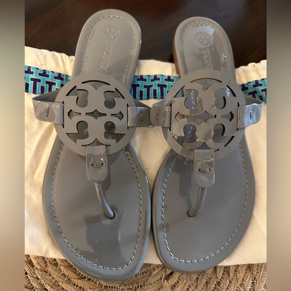 Tory Burch Shoes - Tory Burch Gray Miller Patent Leather Sandal